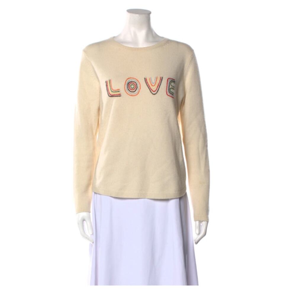 Chinti & Parker Cream Neutral Cashmere Wool Blend LOVE Embroidered Sweater Large